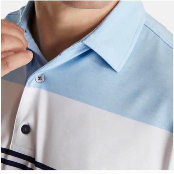 Footjoy Golf Polo Shirt Mens 2XL Heather Sky White Navy Colorblock Lisle 26070 - Picture 3 of 16